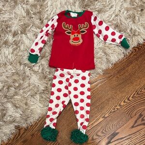Reindeer Polka Dot Kids Pajama Set - Red and Green